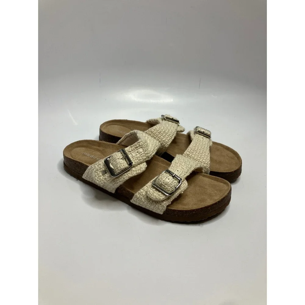 Madden Girl Breaker Sandals Womens 7.5 Cream new Woven Buckle Slide